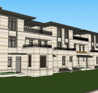 欧式室外建筑联排别墅SU模型下载_sketchup草图大师SKP模型