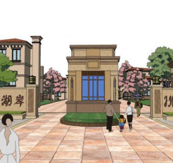 西班牙风格联排别墅SU模型下载_sketchup草图大师SKP模型