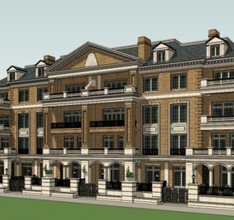 法式风格建筑联排别墅SU模型下载_sketchup草图大师SKP模型