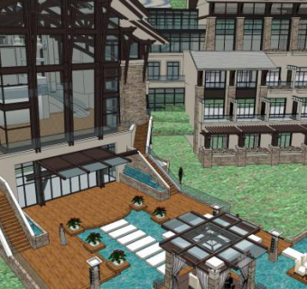 山地联排别墅东南亚风格别墅SU模型下载_sketchup草图大师SKP模型