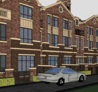 英式风格联排别墅SU模型下载_sketchup草图大师SKP模型