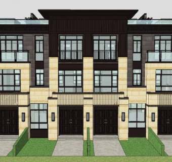现代风格联排别墅建筑SU模型下载_sketchup草图大师SKP模型