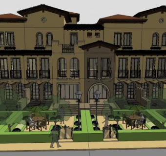 法式联排别墅建筑SU模型下载_sketchup草图大师SKP模型