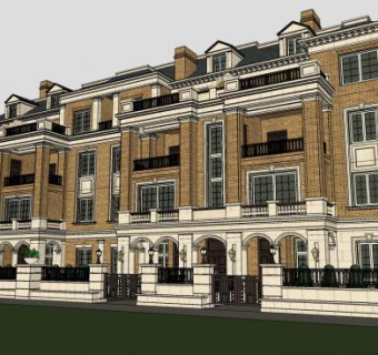 法式风格联排建筑别墅SU模型下载_sketchup草图大师SKP模型