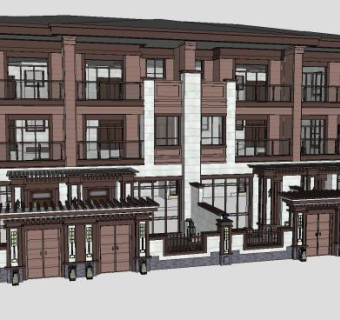 新中式风格建筑联排别墅SU模型下载_sketchup草图大师SKP模型