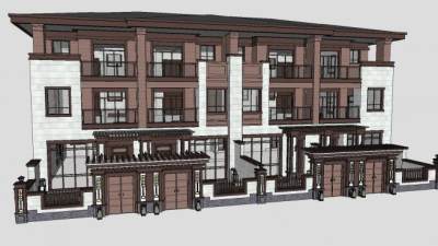 新中式风格建筑联排别墅SU模型下载_sketchup草图大师SKP模型