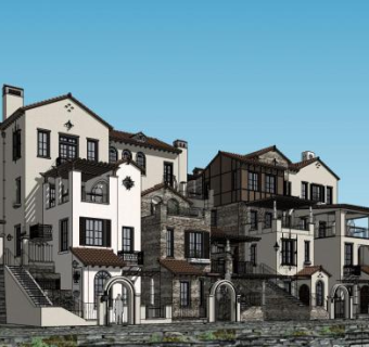 欧式联排别墅山地别墅SU模型下载_sketchup草图大师SKP模型