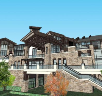 山地别墅东南亚风格别墅群SU模型下载_sketchup草图大师SKP模型