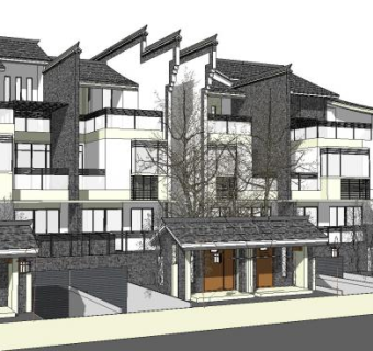 现代微派联排别墅SU模型下载_sketchup草图大师SKP模型