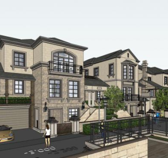 北欧风格联排别墅SU模型下载_sketchup草图大师SKP模型