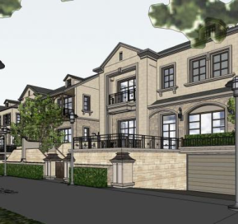 欧式联排别墅SU模型下载_sketchup草图大师SKP模型