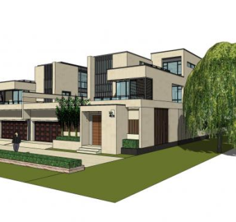 现代风格四联排别墅SU模型下载_sketchup草图大师SKP模型