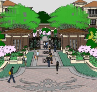 简欧式联排别墅SU模型下载_sketchup草图大师SKP模型