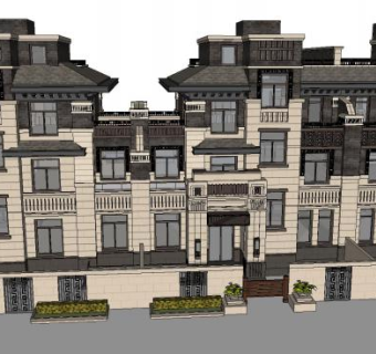 豪华联排别墅户外建筑SU模型下载_sketchup草图大师SKP模型