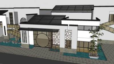 新中式联排别墅群徽派别墅SU模型下载_sketchup草图大师SKP模型