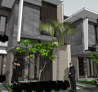 现代联排别墅SU模型下载_sketchup草图大师SKP模型