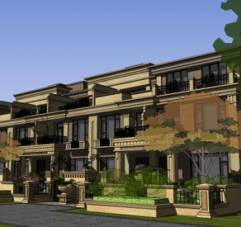 法式商品房联排别墅SU模型下载_sketchup草图大师SKP模型