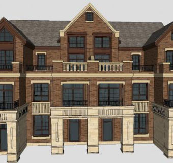 英式联排别墅建筑SU模型下载_sketchup草图大师SKP模型