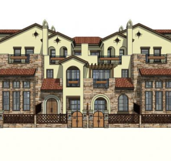 欧式联排别墅大户型SU模型下载_sketchup草图大师SKP模型