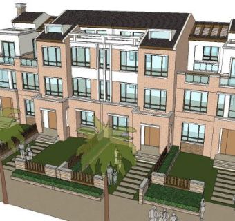 法式四联排别墅SU模型下载_sketchup草图大师SKP模型