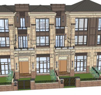 法式四建筑联排别墅SU模型下载_sketchup草图大师SKP模型