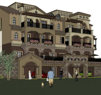 西班牙联排别墅SU模型下载_sketchup草图大师SKP模型