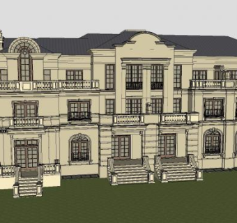 法式联排住宅别墅SU模型下载_sketchup草图大师SKP模型