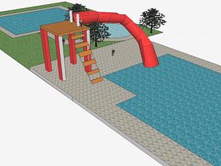 水滑道泳池设备SU模型下载_sketchup草图大师SKP模型