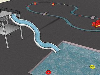 <em>水</em>滑道泳池和环状泳池设备SU模型下载_sketchup草图...