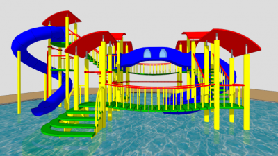 圆形泳池水滑道设备SU模型下载_sketchup草图大师SKP模型