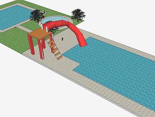 泳池滑道设备SU模型下载_sketchup草图大师SKP模型
