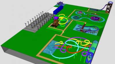 大型水滑道水上乐园SU模型下载_sketchup草图大师SKP模型