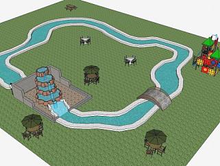 水上喷泉公园SU模型下载_sketchup草图大师SKP模型