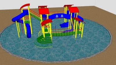 圆形泳池滑梯设备SU模型下载_sketchup草图大师SKP模型