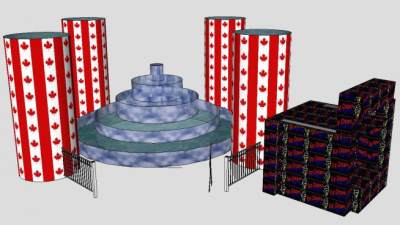 枫叶主题喷泉公园SU模型下载_sketchup草图大师SKP模型