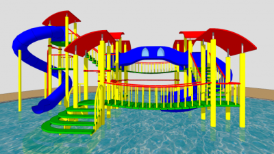 滑梯堡水上乐园SU模型下载_sketchup草图大师SKP模型