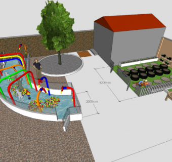 儿童游泳池和迷你花园SU模型下载_sketchup草图大师SKP模型