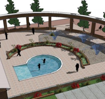 小型泳池公园SU模型下载_sketchup草图大师SKP模型