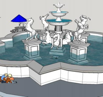 现代喷泉主题公园SU模型下载_sketchup草图大师SKP模型