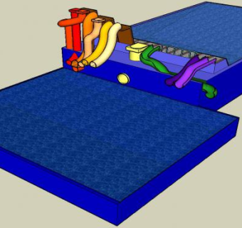 双游泳池滑梯乐园SU模型下载_sketchup草图大师SKP模型
