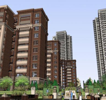 褐石风联排别墅SU模型下载_sketchup草图大师SKP模型