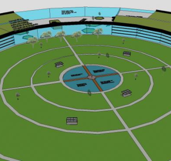 学院的中央广场和圆形泳池SU模型下载_sketchup草图大师SKP模型