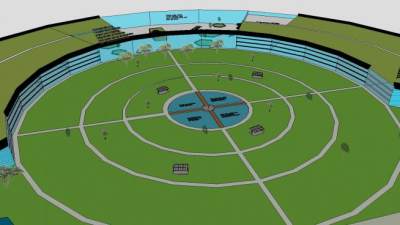 学院的中央广场和圆形泳池SU模型下载_sketchup草图大师SKP模型