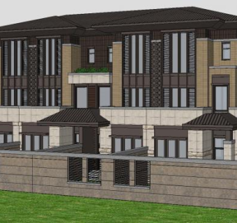 现代风格联排别墅建筑装修SU模型下载_sketchup草图大师SKP模型