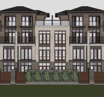 现代建筑联排别墅SU模型下载_sketchup草图大师SKP模型