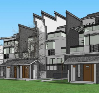 联排别墅住宅SU模型下载_sketchup草图大师SKP模型