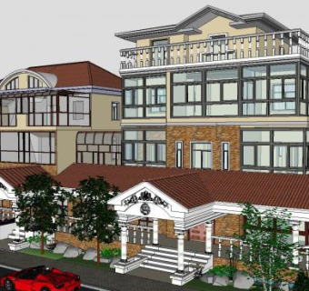 欧式联排别墅外观SU模型下载_sketchup草图大师SKP模型