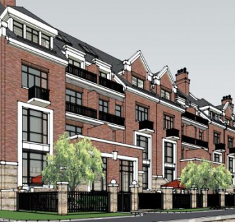 英式别墅联排建筑住宅建筑SU模型下载_sketchup草图大师SKP模型