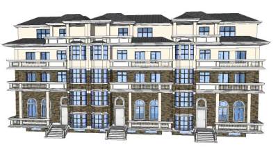 西班牙风格联排别墅建筑SU模型下载_sketchup草图大师SKP模型