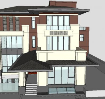 中式联排建筑别墅SU模型下载_sketchup草图大师SKP模型